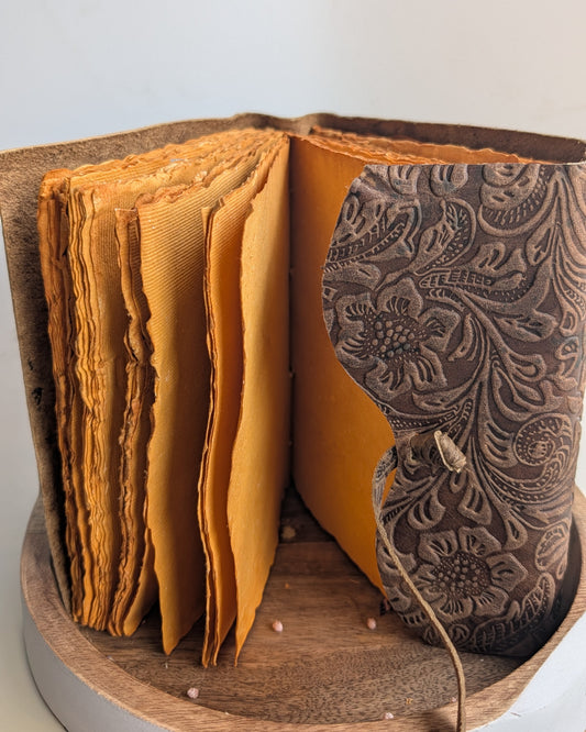 Brown Floral Vintage Antique Clasp Style Leather Journal